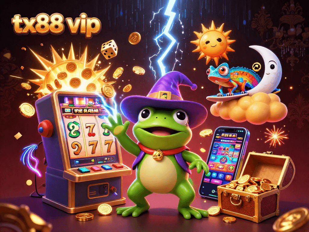 Spin the reels with tx88 vip as vibrant characters, coins, and jackpot excitement fill the scene.