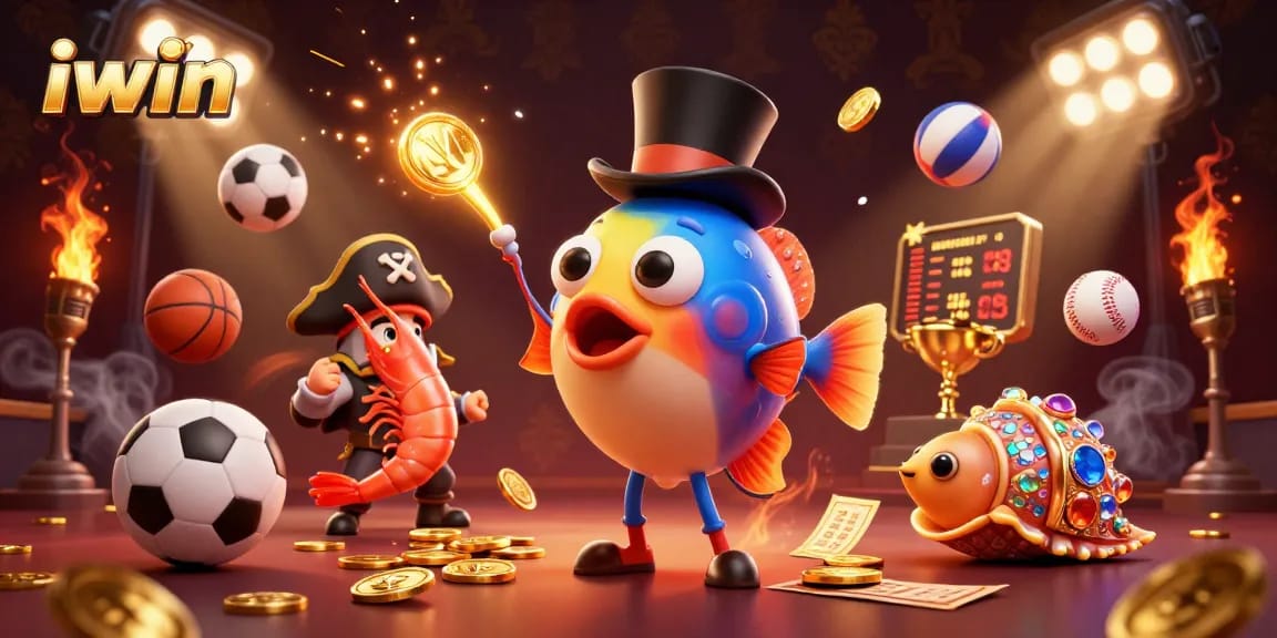 Attract golden coins with iwin as a 3D anglerfish and friends in an exciting casino scene.