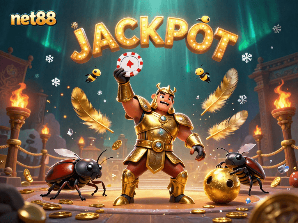 Experience the thrill of winning with net88 in this vibrant 3D casino showdown scene.
