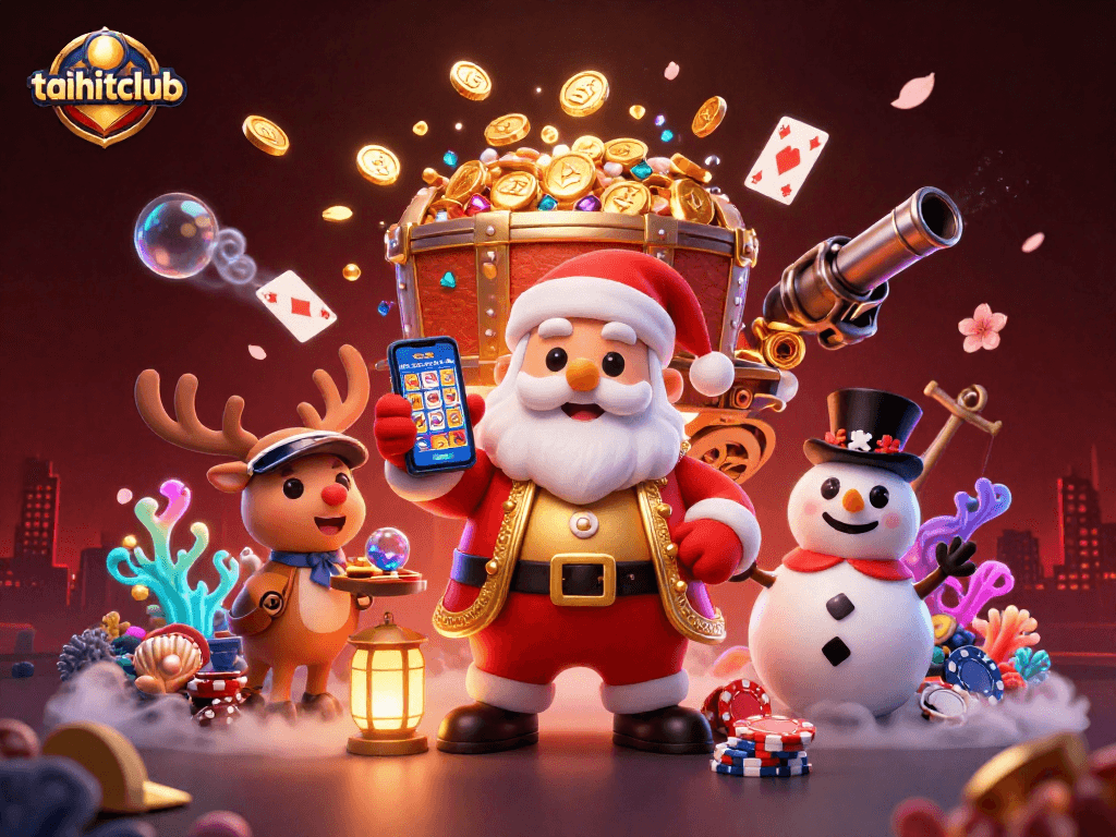 Spin jackpots with taihitclub featuring festive characters in a vibrant casino scene.