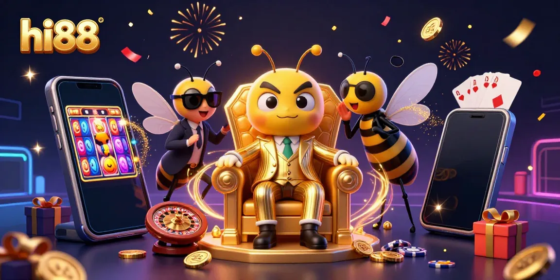 Experience thrilling gameplay at hi88 with a dynamic scene featuring a bumblebee mob boss and casino elements.