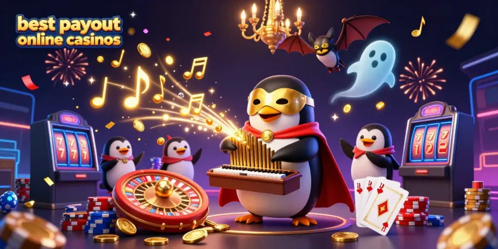 Experience the excitement at the best payout online casinos with vibrant 3D characters and dynamic casino elements.