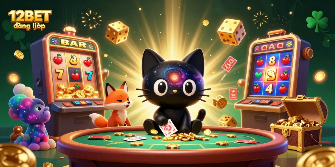 Experience 12BET đăng nhập with an engaging cosmic casino scene featuring fun characters and vibrant gaming elements.