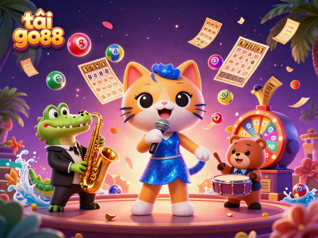 Experience the thrill of tải go88 with vibrant characters and dynamic casino elements in a captivating illustration.