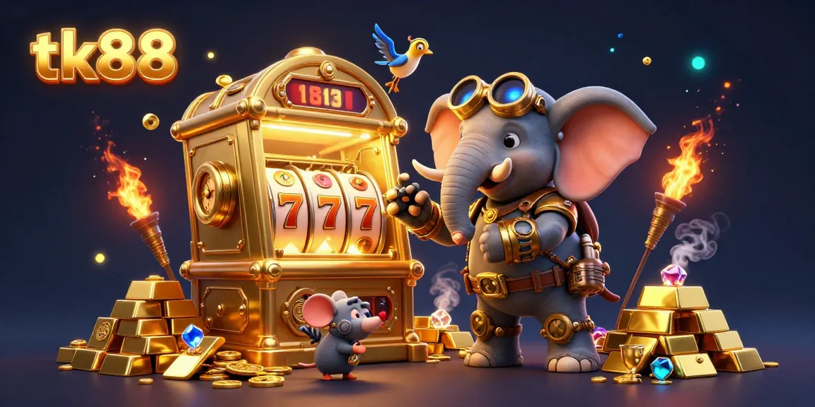Play thrilling slot games with tk88's golden jackpot and steampunk characters.