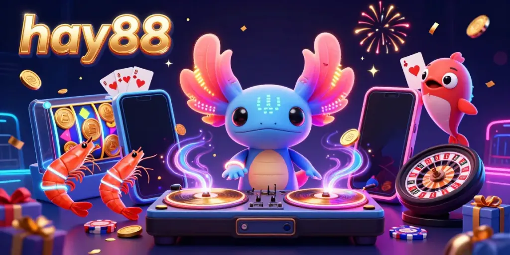 Engage with exciting hay88 slot gaming through a vibrant underwater DJ scene filled with colorful casino elements.