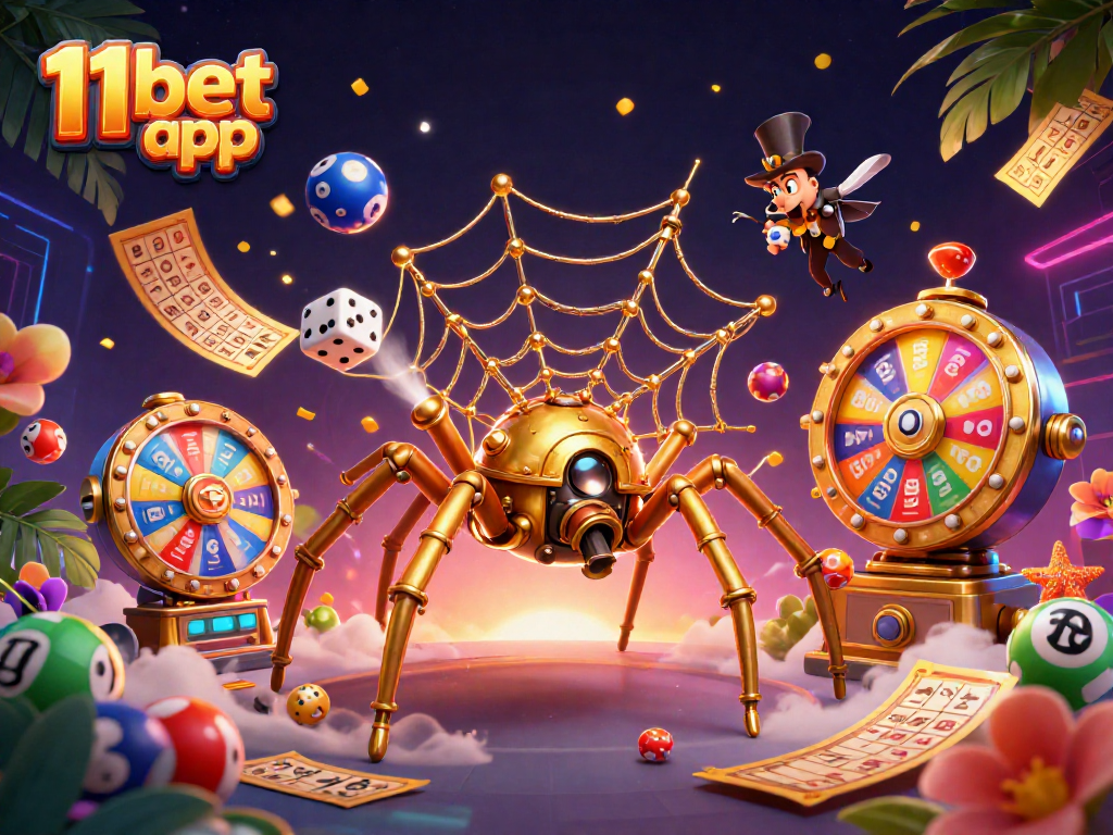 Engage with the 11bet app through a vibrant steampunk casino scene featuring dynamic gaming elements.