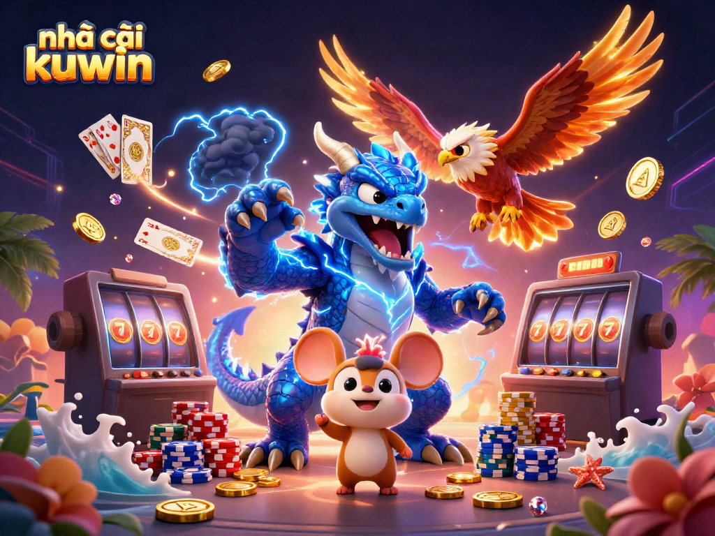 Experience the thrill of nhà cái kuwin with 3D characters and casino elements bursting in vibrant action.