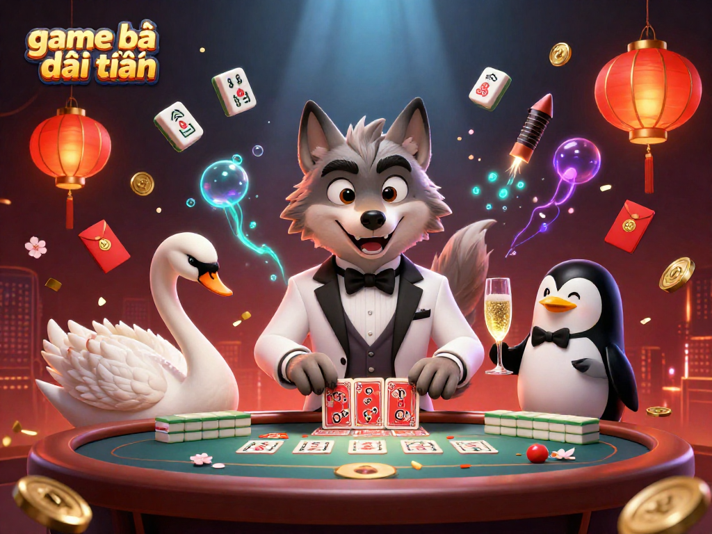 Engage in game bài đổi thưởng with a lively 3D casino scene featuring animated characters and game elements.