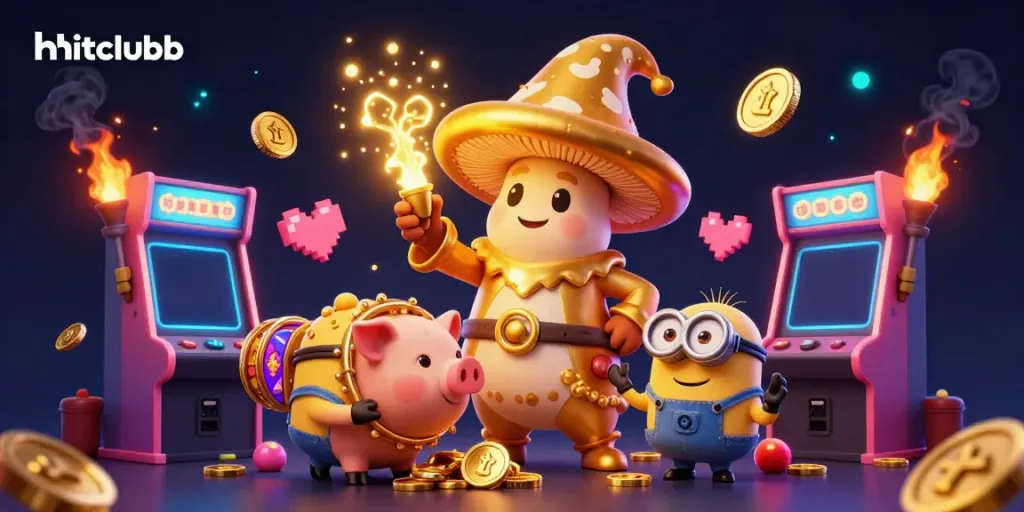 Join the excitement at hitclubb with magical treasures and dynamic casino game elements in a vivid 3D illustration.
