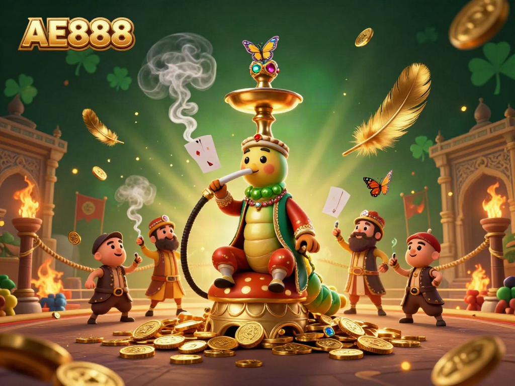 Experience the world of AE888 with vibrant casino elements in a rich 3D illustration.