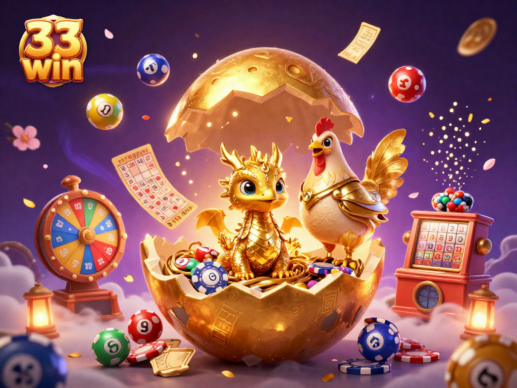 Engage in exciting play with 33 win, featuring a vibrant scene of casino elements and characters.