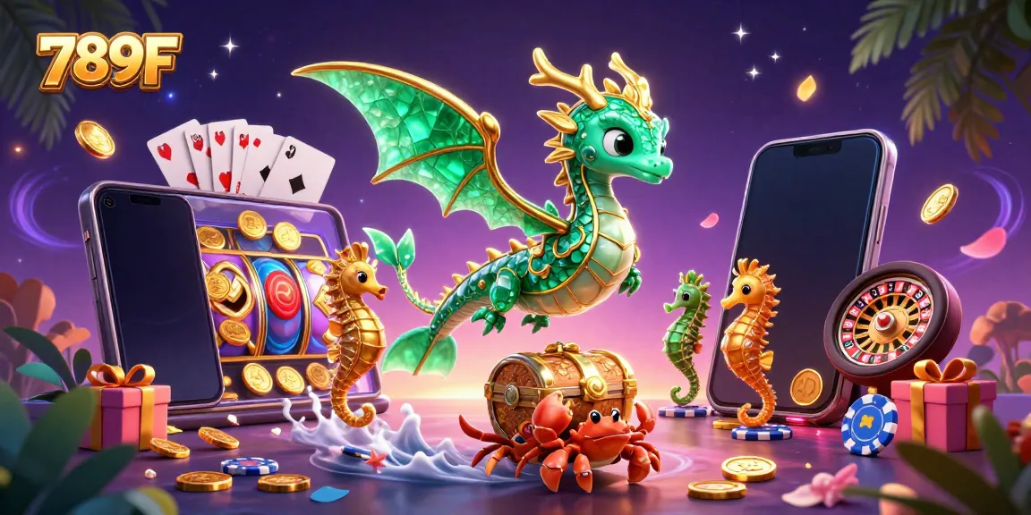 Experience thrilling slots at 789F with an enchanting sea dragon and treasure-filled scene.