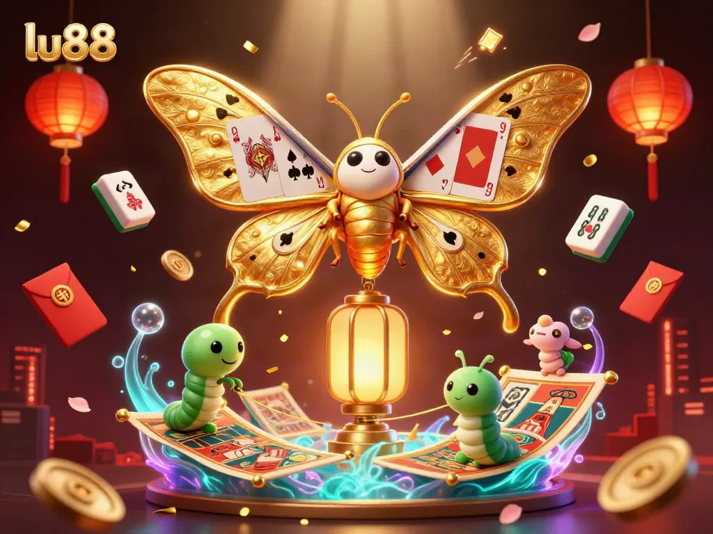 Experience the vibrant atmosphere of gaming at lu88 with golden butterflies and festive elements.