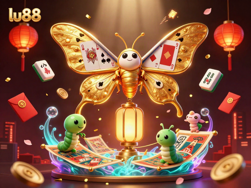 Experience the vibrant atmosphere of gaming at lu88 with golden butterflies and festive elements.