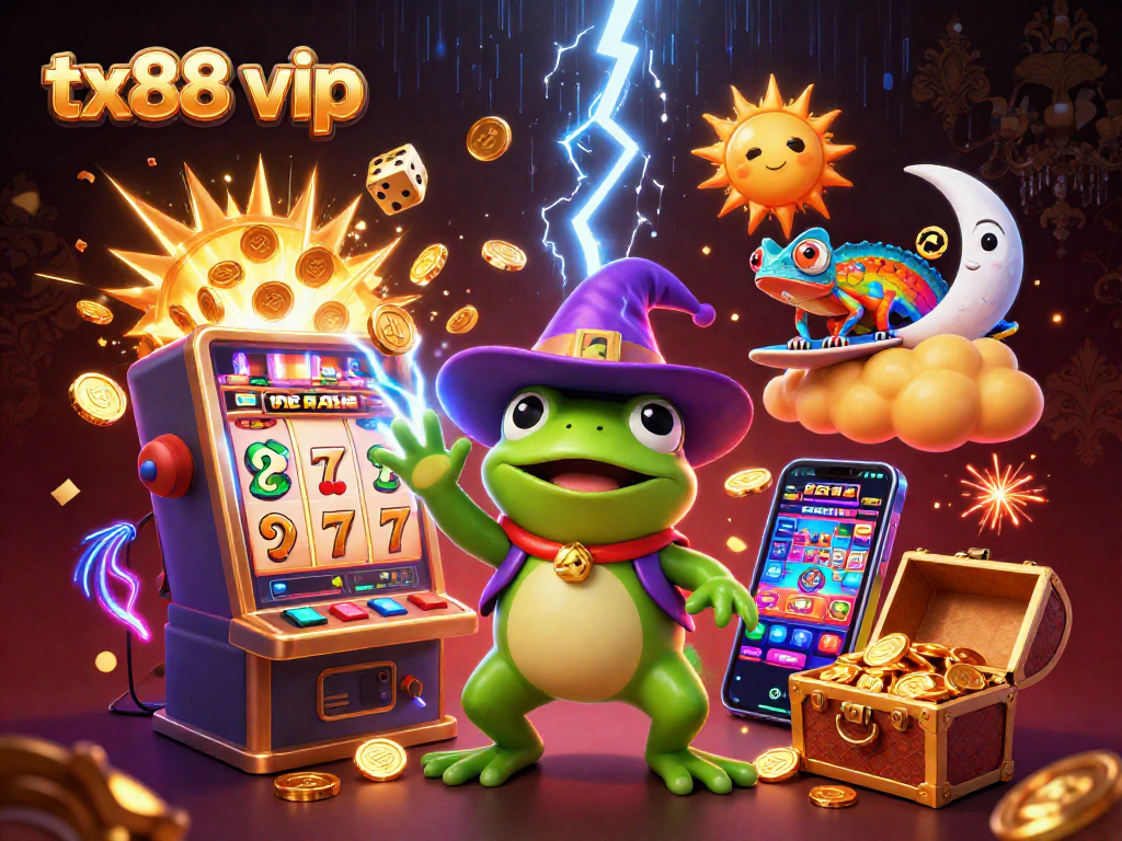 Spin the reels with tx88 vip as vibrant characters, coins, and jackpot excitement fill the scene.