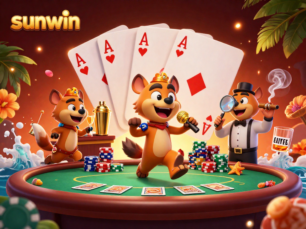 Join the sunwin hyenas in a lively casino scene filled with poker excitement and vibrant energy.