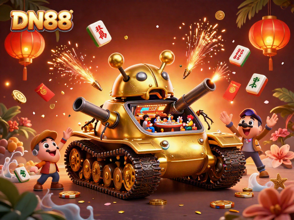 Experience the vibrant excitement of DN88’s online gaming arena with a detailed illustration of a golden beetle casino tank.