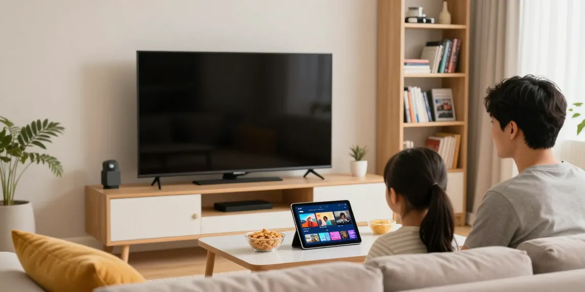 Family engaging with an IPTV service in a cozy living room setting.