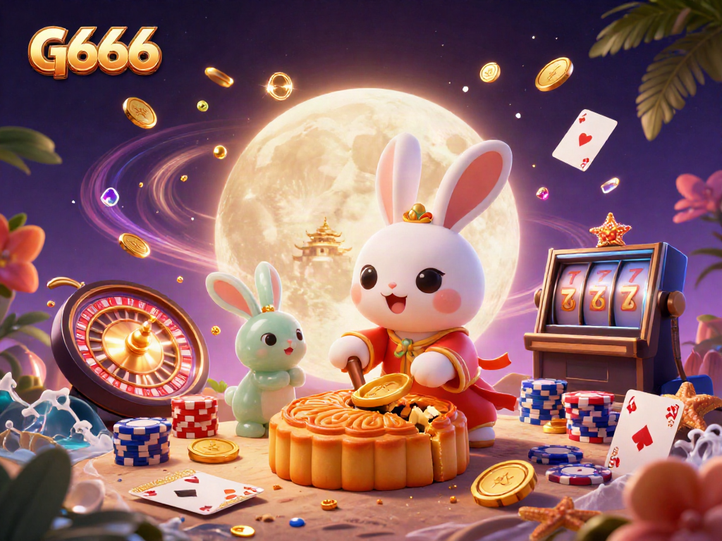 Experience G666's thrilling world, where moon rabbits and poker chips create dynamic casino magic.