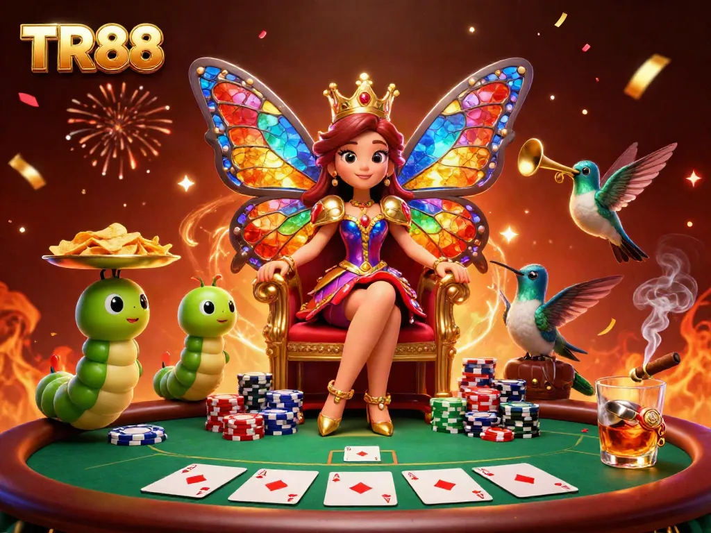 Experience thrilling poker moments with TR88 in a vibrant casino-themed illustration.