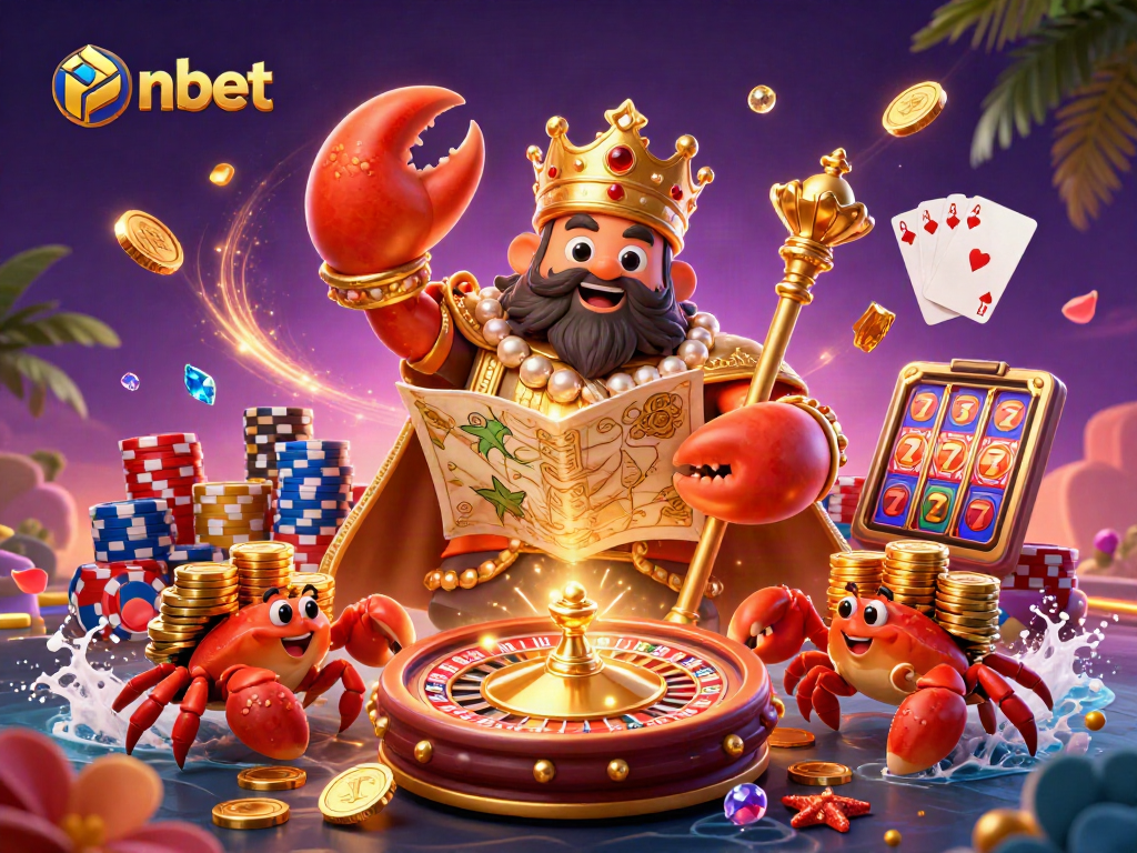 Engage in thrilling gameplay with nbet's golden crab emperor amidst sparkling gems and coins.