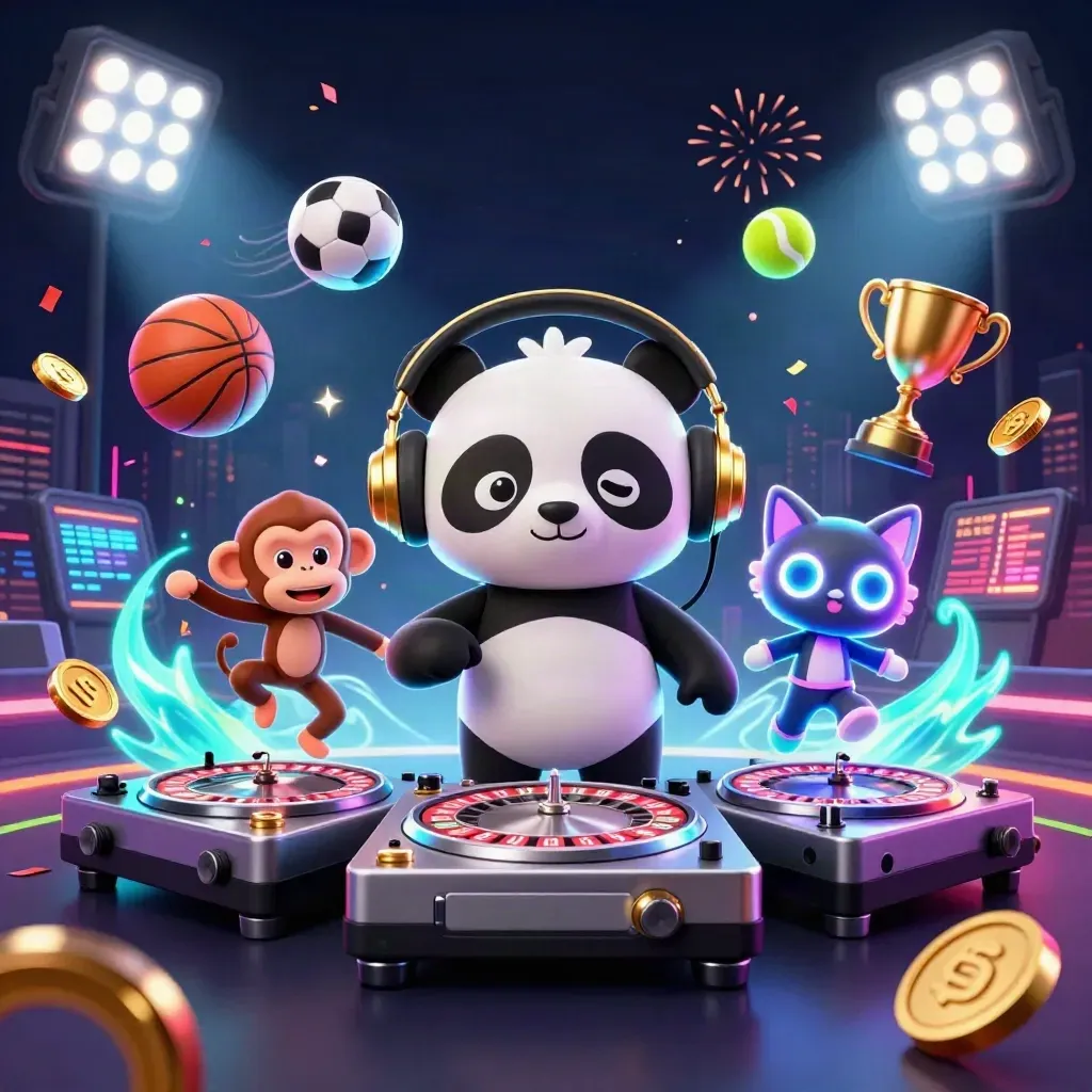 DJ panda, dancing monkey, and rave kitten amid casino and sports rewards