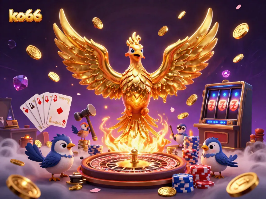 Experience thrilling wins at ko66 with a striking 3D phoenix and casino elements in vivid detail.