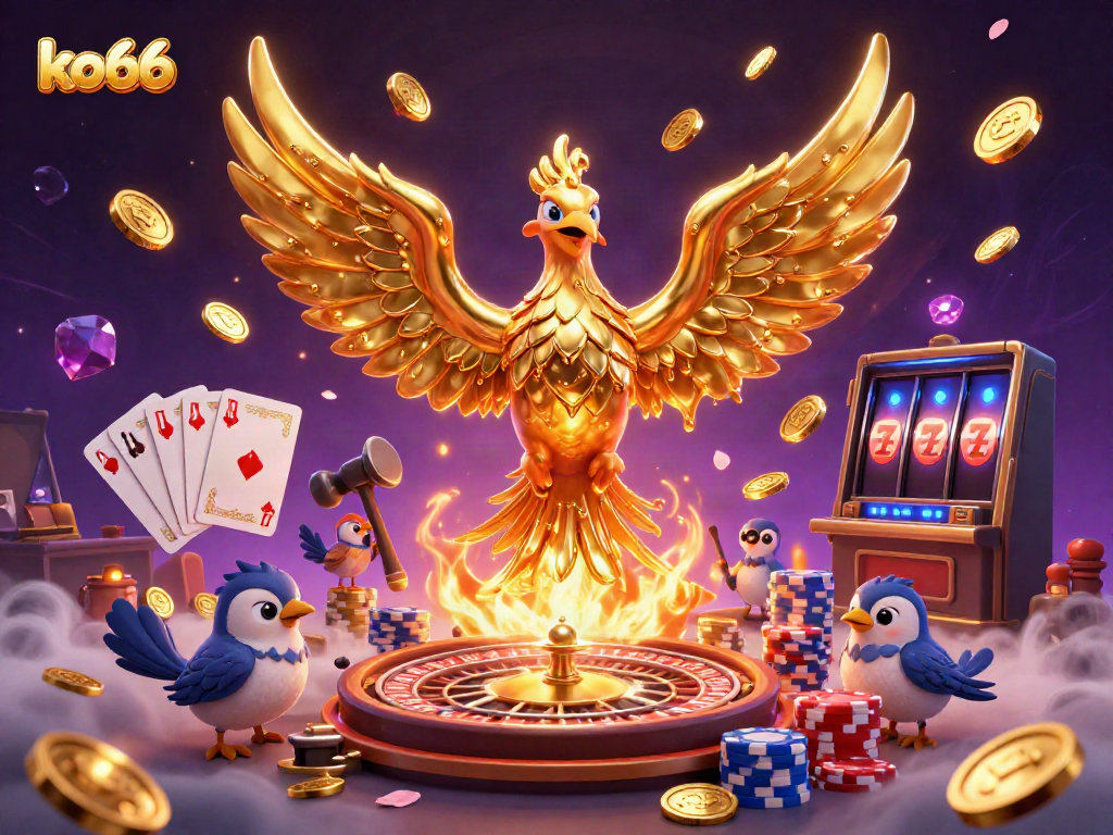 Experience thrilling wins at ko66 with a striking 3D phoenix and casino elements in vivid detail.