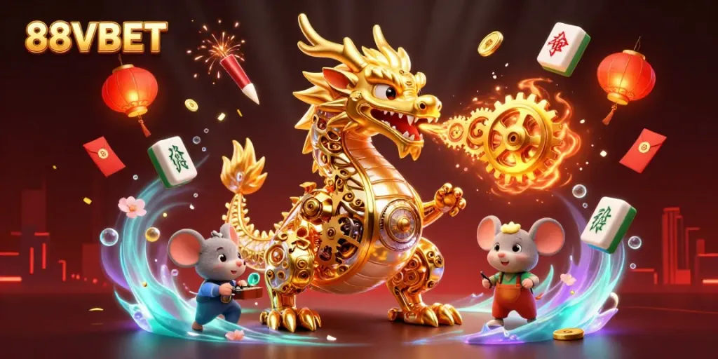 Engage with thrilling games at 88VBET featuring a dynamic dragon scene with golden elements.