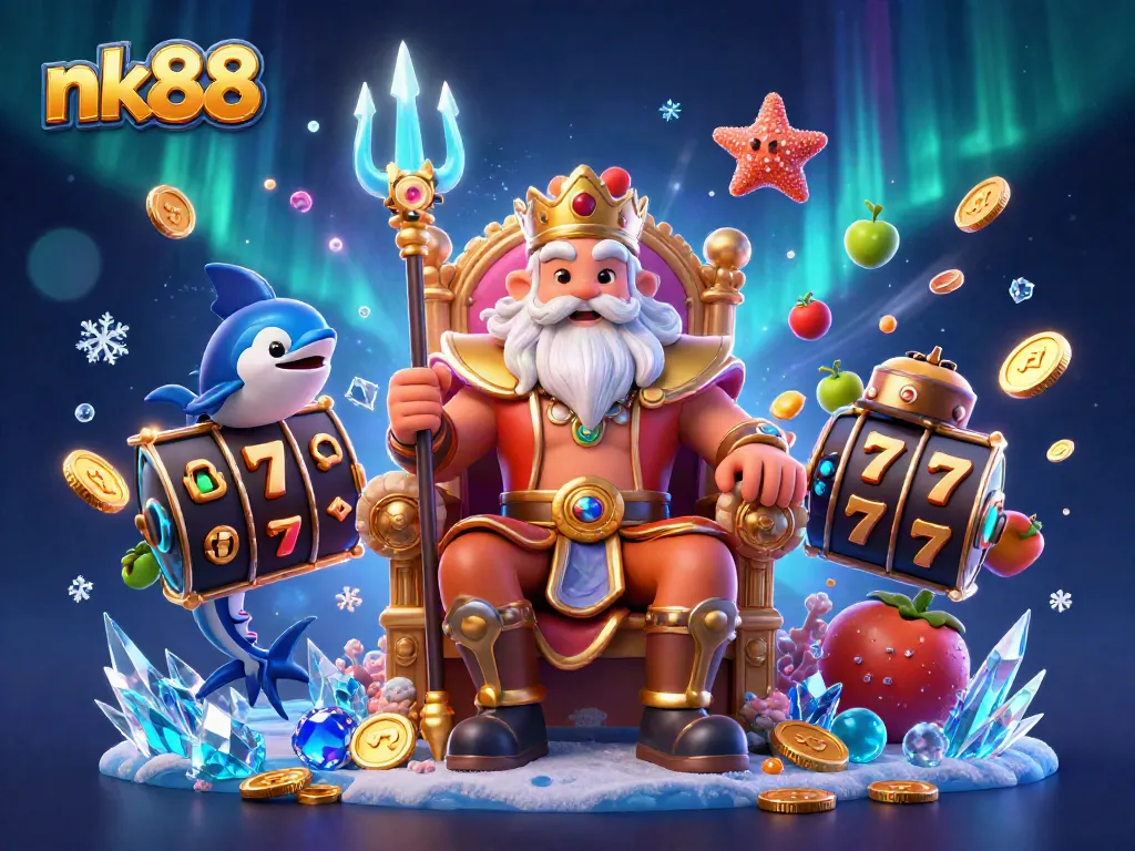 Play exciting slot games with nk88, featuring vibrant 3D characters and dynamic casino elements.