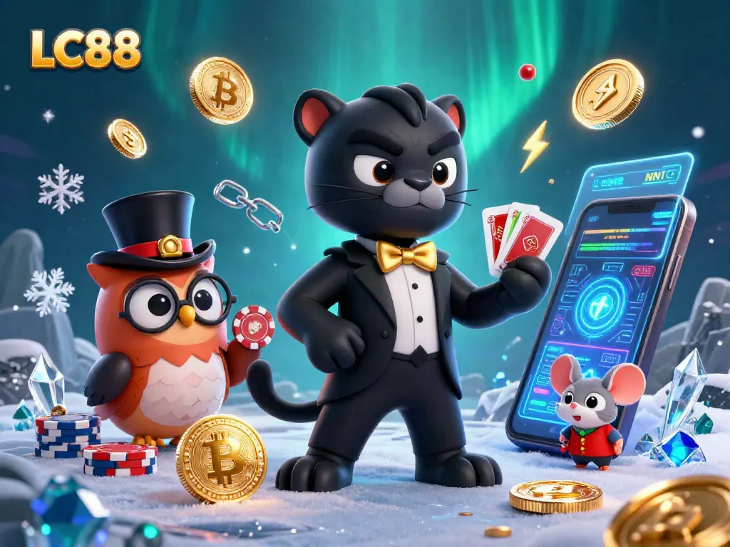 Engage with LC88's immersive casino experience featuring a stylish panther dealer and vibrant gaming elements.
