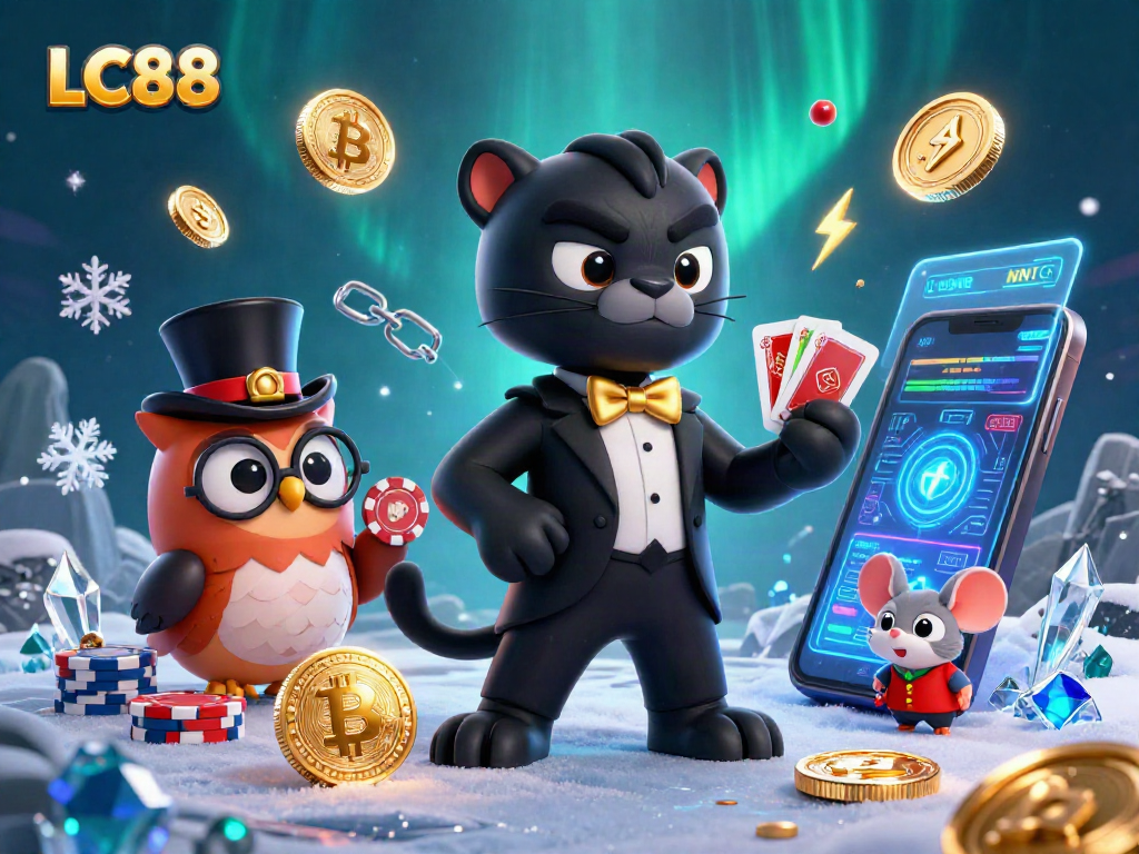 Engage with LC88's immersive casino experience featuring a stylish panther dealer and vibrant gaming elements.