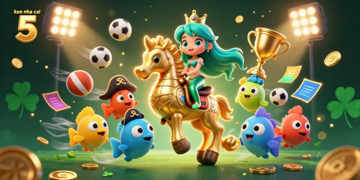 Engage with keo nha cai 5 as characters celebrate with sports themes and vibrant casino elements