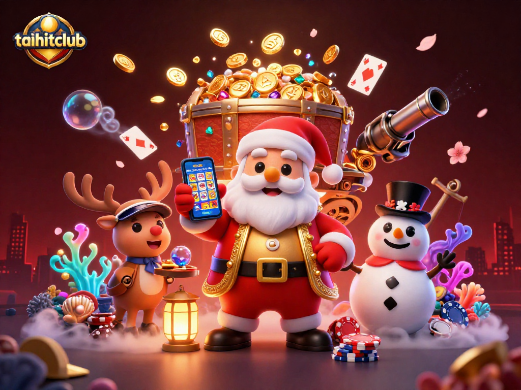 Spin jackpots with taihitclub featuring festive characters in a vibrant casino scene.