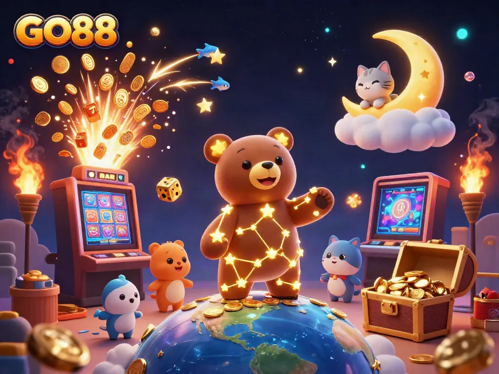 Experience GO88's exciting slots with a constellation bear and golden jackpot explosion