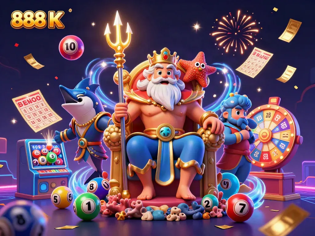 Experience thrilling excitement with 888 K as Neptune and friends celebrate vibrant casino wins.