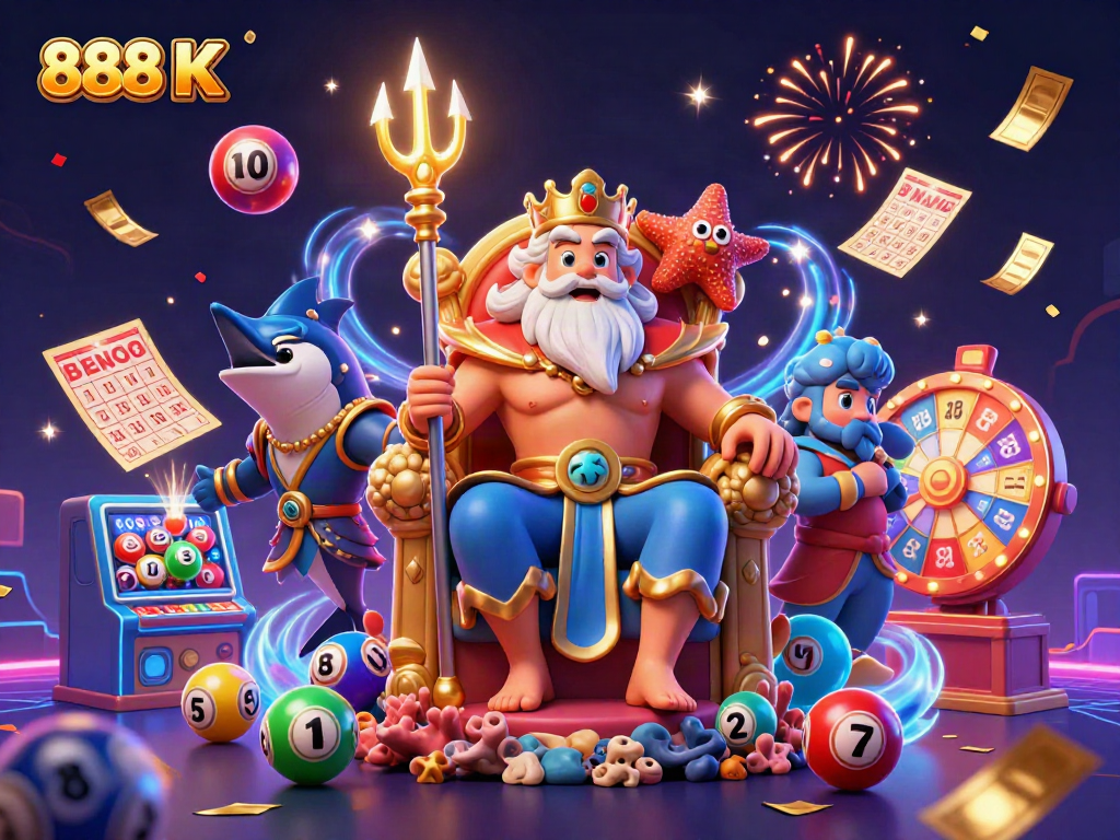 Experience thrilling excitement with 888 K as Neptune and friends celebrate vibrant casino wins.
