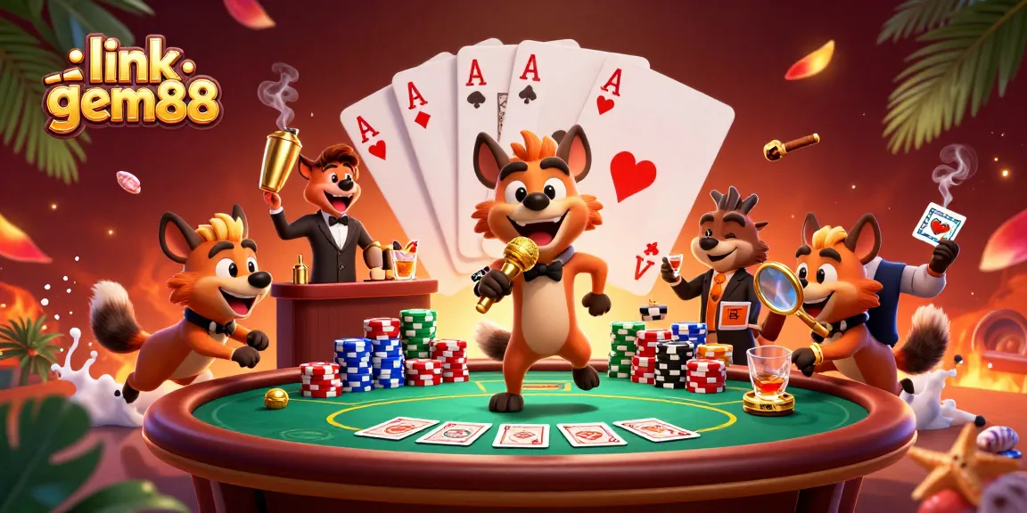Enjoy the vibrant atmosphere of link gem88 featuring hyena characters in a dynamic comedy casino scene.
