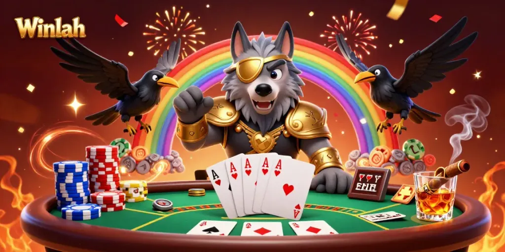 Winlah showcases an epic scene featuring Odin and ravens in a vibrant casino setting.