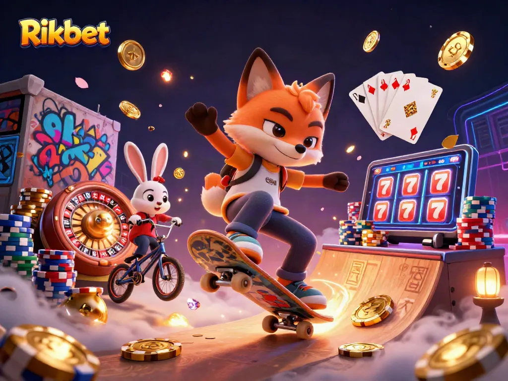 Experience thrilling gaming action at Rikbet with dynamic characters and casino elements.