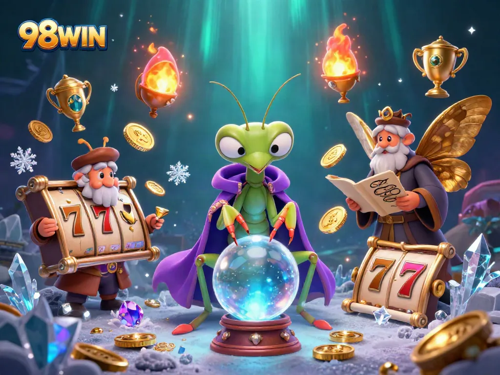 Experience gaming thrills with the 98WIN slot scene, featuring vibrant characters and dynamic elements.