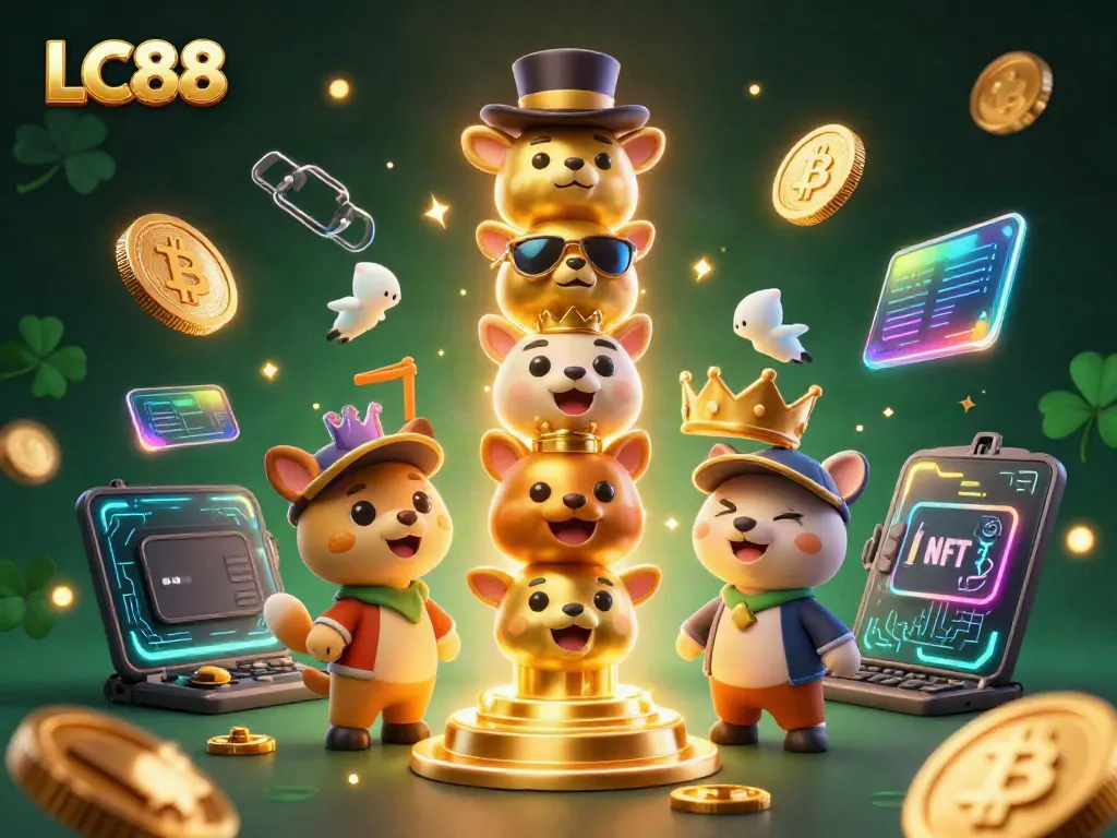 Engage with captivating LC88 casino experience featuring a dynamic 3D scene of playful golden totems.