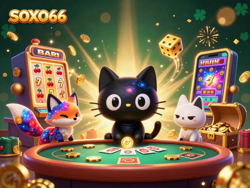 Engage with SOXO66 at the cosmic casino, where a black hole cat and nebula fox create a jackpot experience.