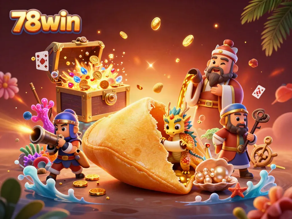 Experience the vibrant world of 78win with a majestic dragon overseeing gold treasures and games.