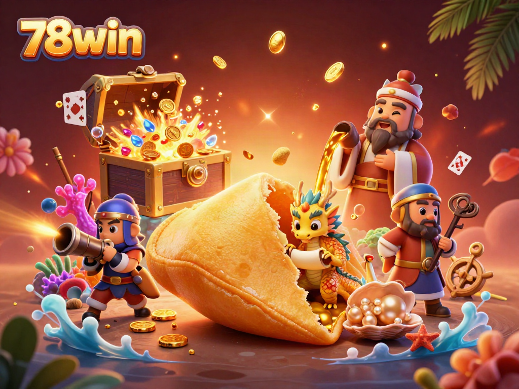 Experience the vibrant world of 78win with a majestic dragon overseeing gold treasures and games.