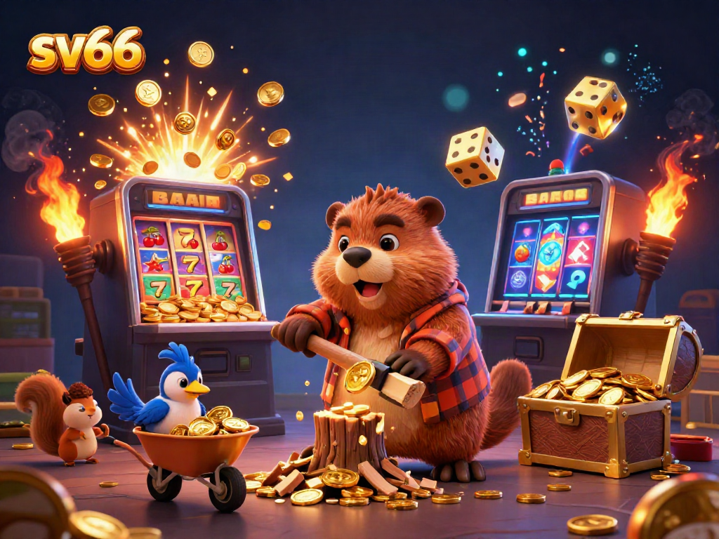 Experience sv66 with a vibrant scene of luck and fortune featuring playful characters and casino elements.